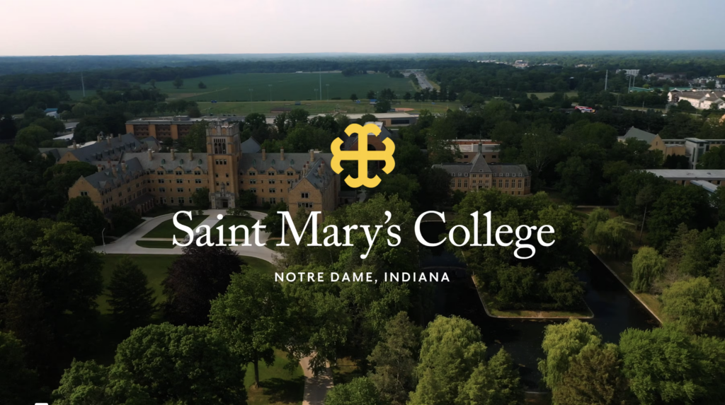 Aerial shot of Saint Mary's College with logo overlay